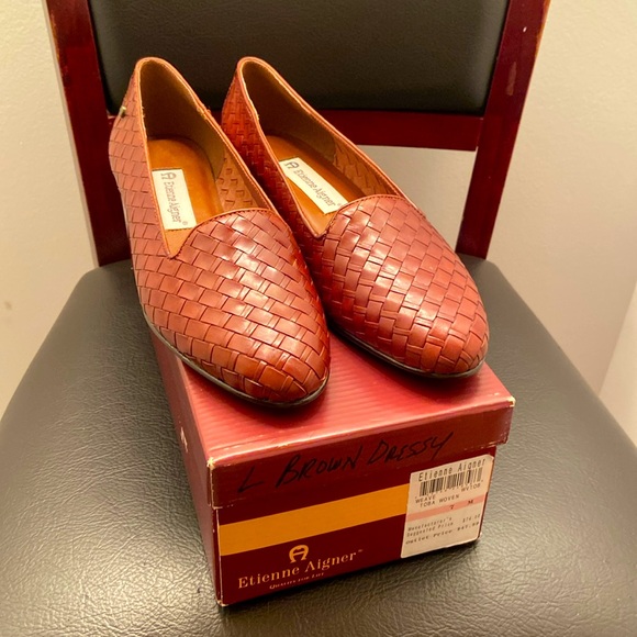 Etienne Aigner Shoes - Etienne Aigner Vintage Leather Loafers Brown Woven Weave Slip-Ons Women's 7 M